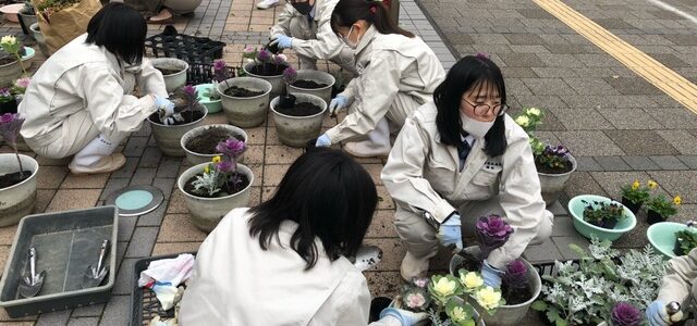 出雲市駅前通フラワーポット花植え作業！